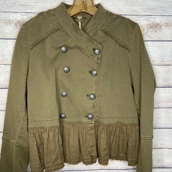 Free People Olive Military Jacket Peplum Hem - Picture 2 of 8